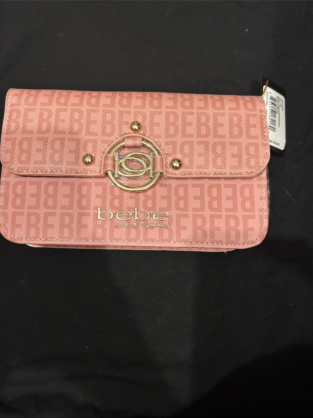bebe Pink Logo Wallet Clutch with Gold-Tone Accent